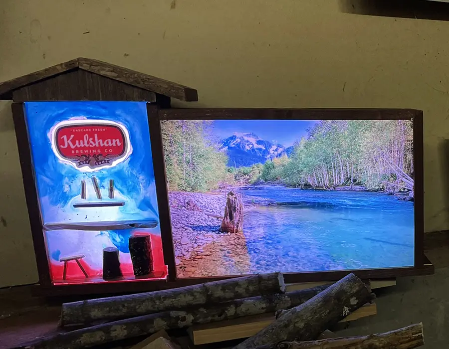 Backlit Resin And Wood Beer Sign