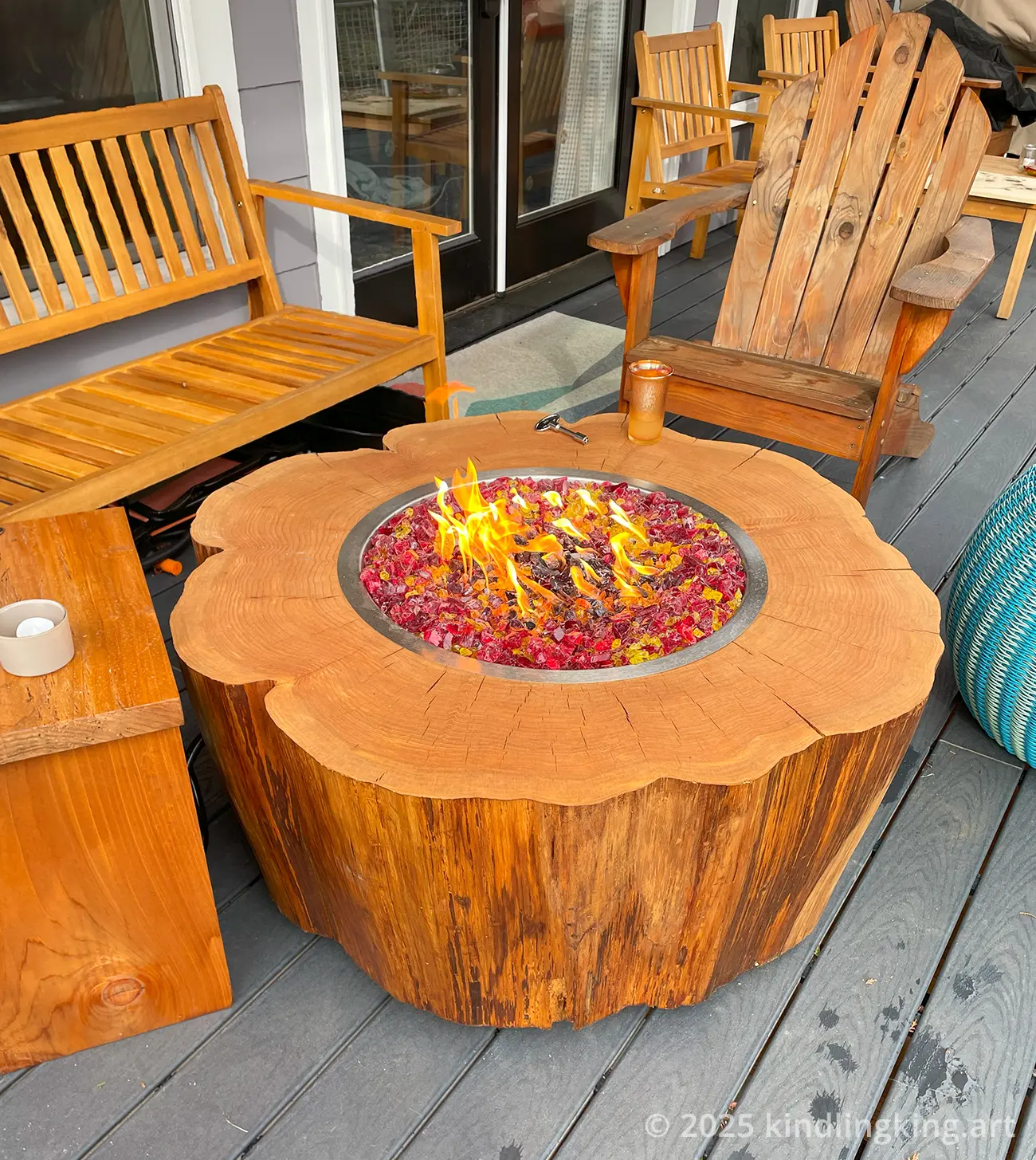 Custom Deck Gas Firepit With Side Table For Propane Tank