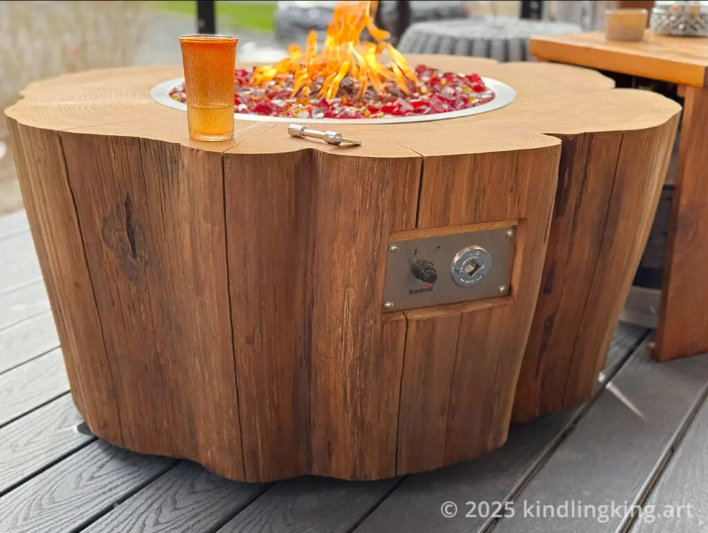 Custom Gas Fire Table Made From Large Cedar Log