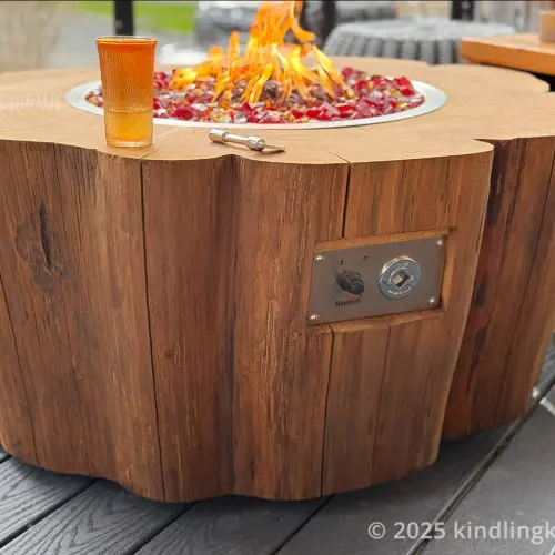 Custom Gas Fire Table Made From Large Cedar Log