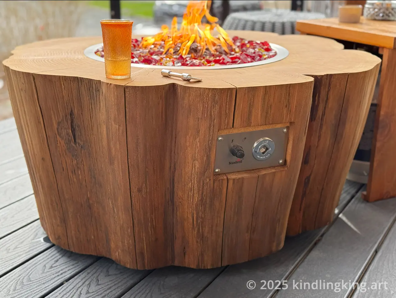 Custom Gas Fire Table Made From Large Cedar Log