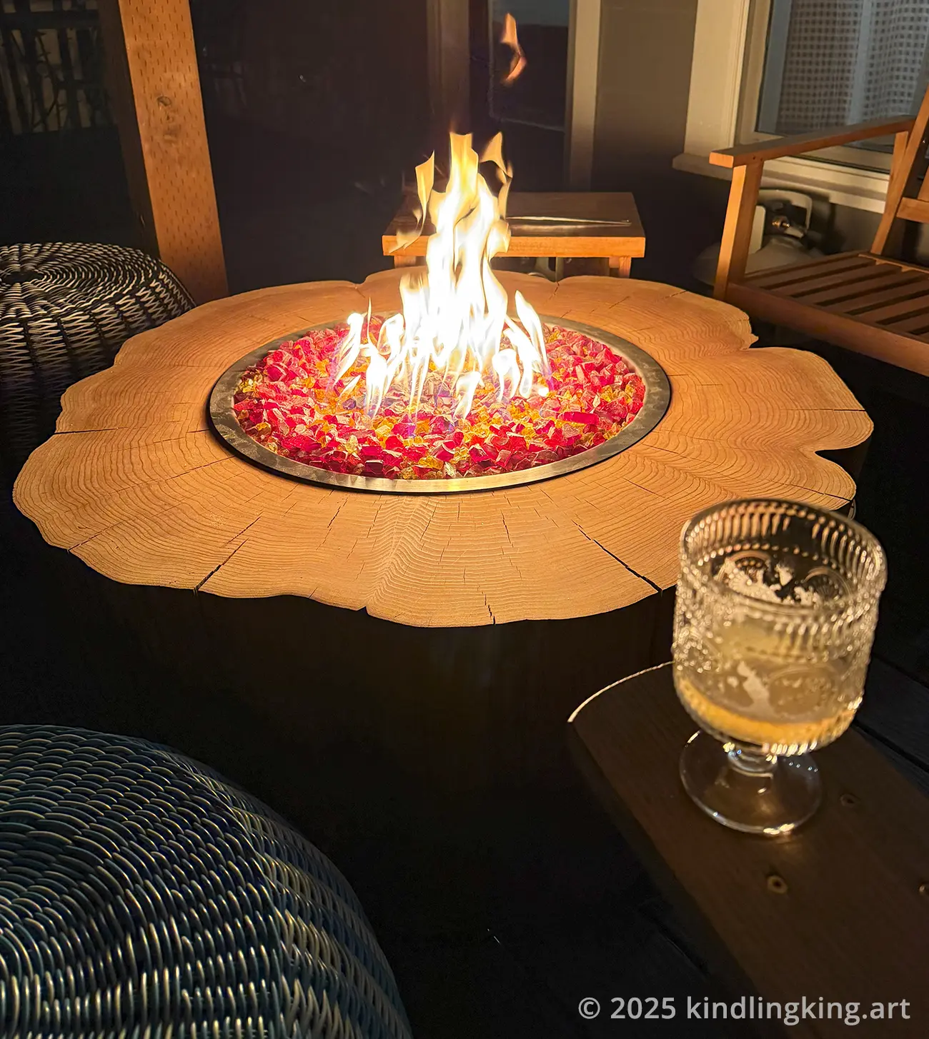 Deck Gas Firepit Made From Real Wood Log