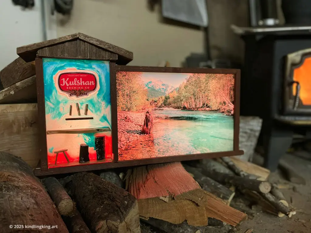 Handcrafted Backlit Beer Sign Made Of Wood And Resin