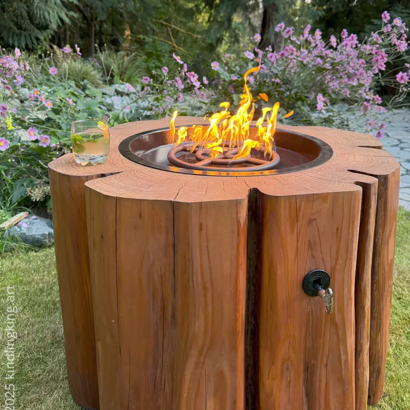 Handcrafted Custom Gas Fire Table Made From Wood