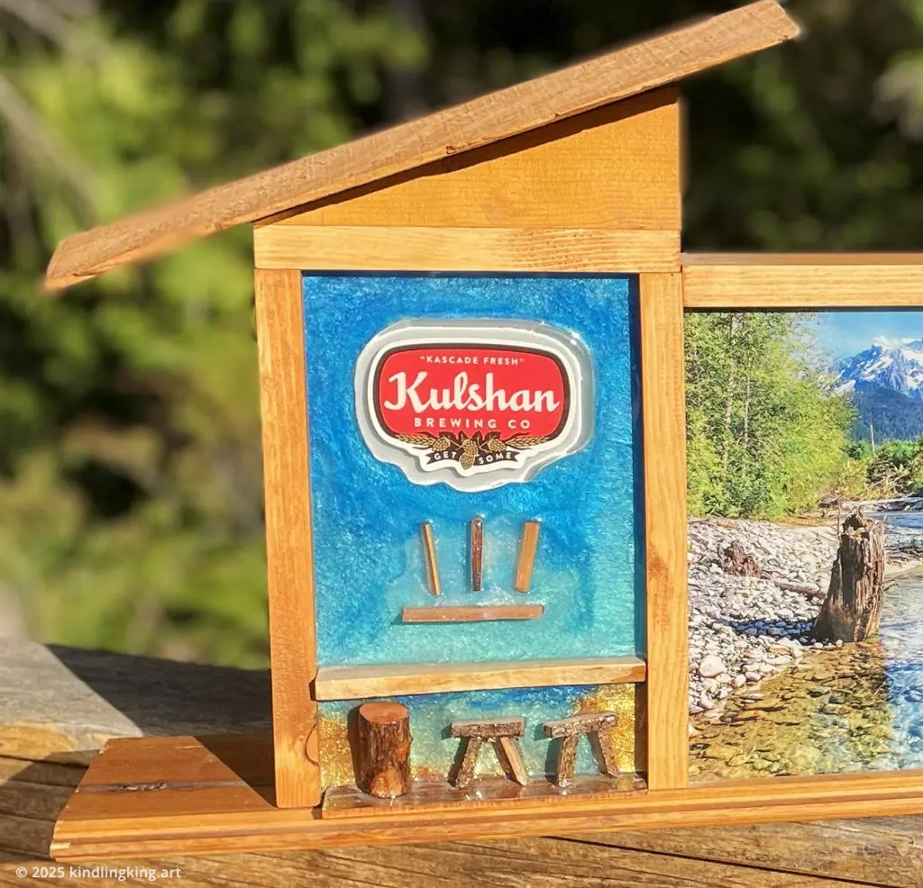 Handmade Back Lit Beer Sign From Wood And Colored Resin